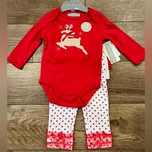 NWT Wendy Bellissimo Christmas Baby Girl Top, Pants & Headband Set - 6 Months